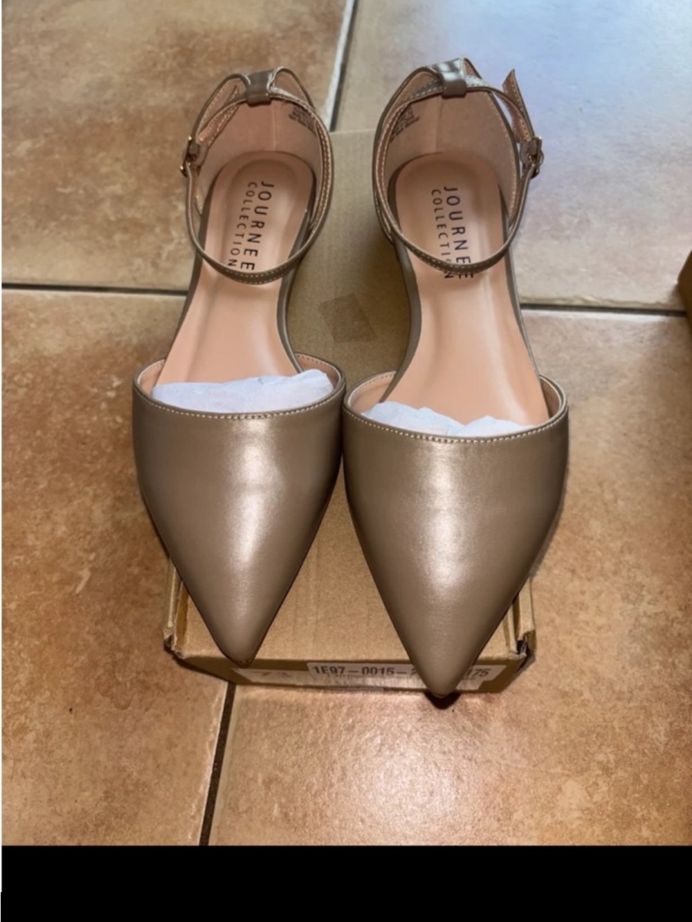 Journee Collection Metallic Taupe Pointed Toe Ankle Strap Heels - Picture 11 of 11